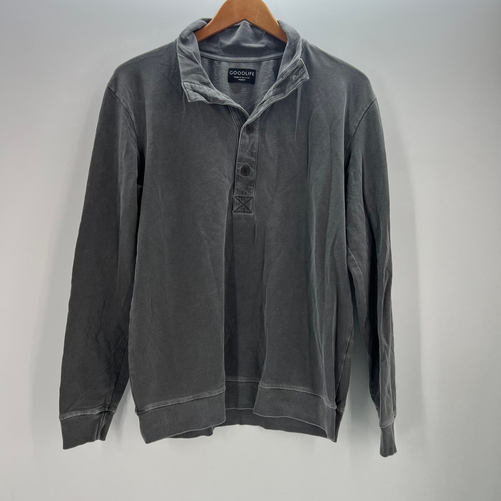 Goodlife Mens Size M Charcoal Gray Henley Sweatshirt Long Sleeve Made in USA